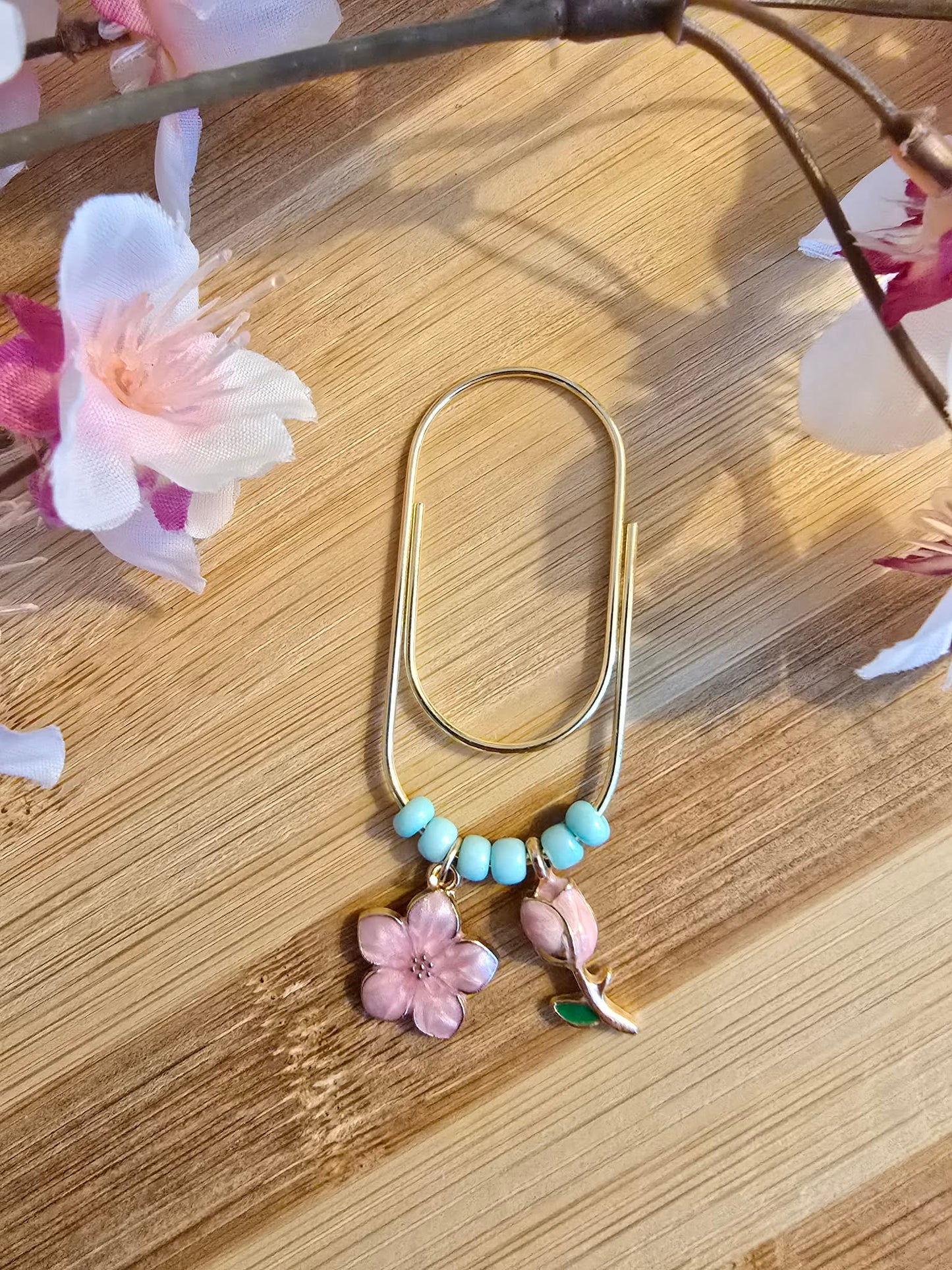 Trombone pendentif "rose & tulipe"