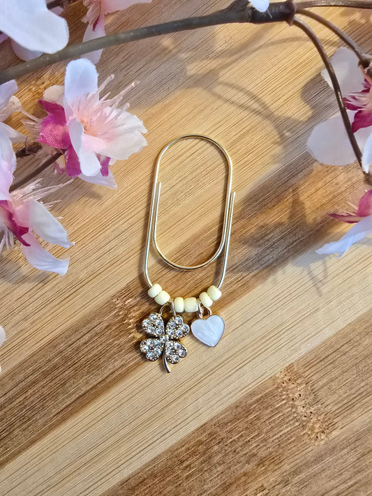 Trombone pendentif " Tréfle & coeur blanc"